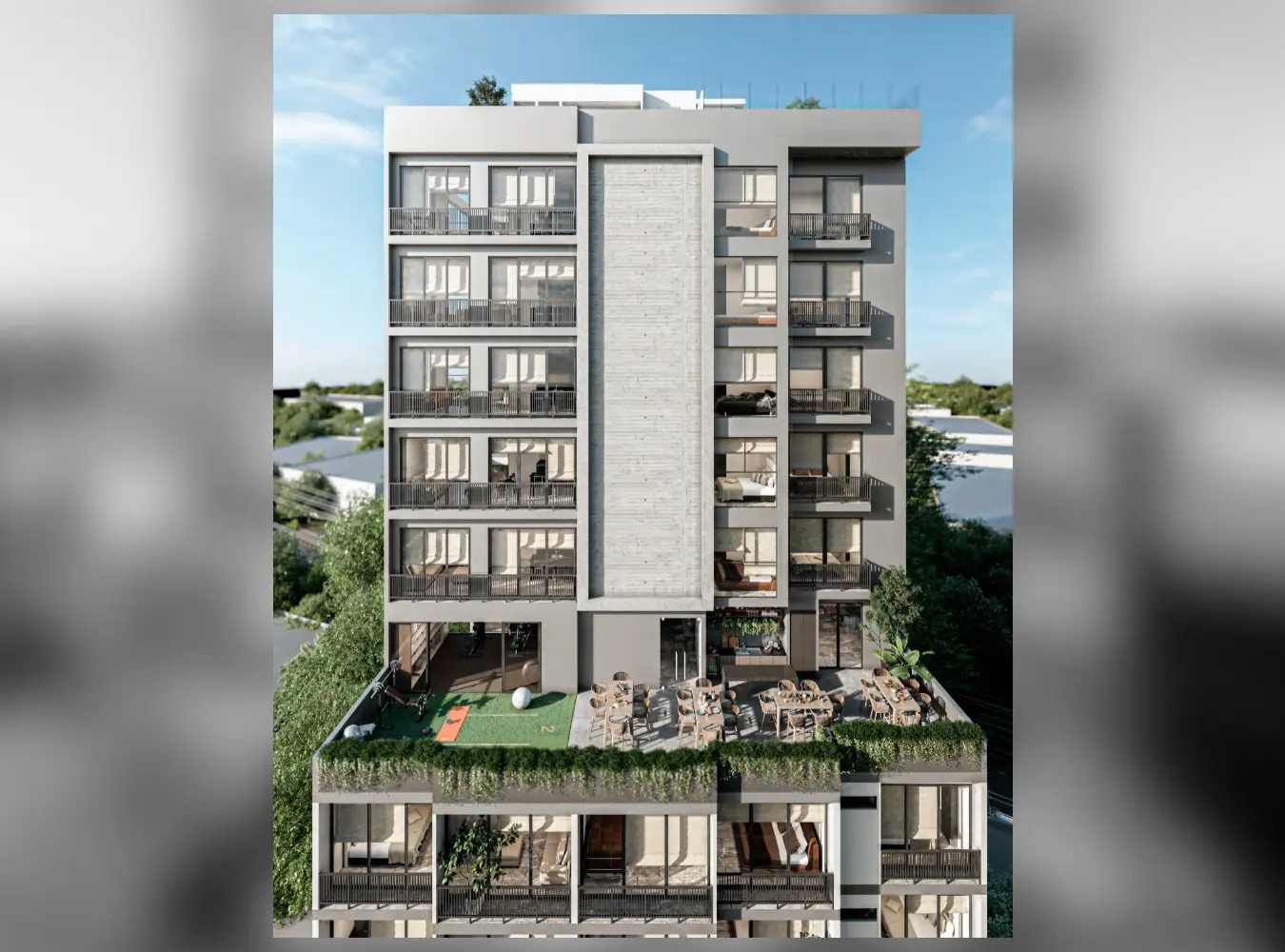 Terraza del piso 6 en OKRAM Living Minerva